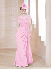 Robe en Mousseline Dentelle à Col Illusion Scoop Rose Bonbon