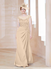 Robe en Mousseline Dentelle à Col Illusion Scoop Champagne Grande Taille