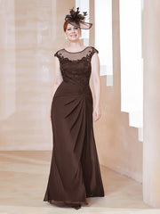 Robe en Mousseline Dentelle à Col Illusion Scoop Chocolat Grande Taille