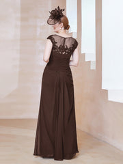 Robe en Mousseline Dentelle à Col Illusion Scoop Chocolat Grande Taille