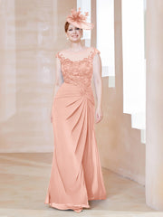 Robe en Mousseline Dentelle à Col Illusion Scoop Corail Grande Taille