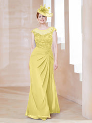 Robe en Mousseline Dentelle à Col Illusion Scoop Jonquille Grande Taille