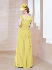 Robe en Mousseline Dentelle à Col Illusion Scoop Jonquille