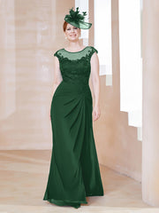 Robe en Mousseline Dentelle à Col Illusion Scoop Vert Foncé