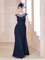 Robe en Mousseline Dentelle à Col Illusion Scoop Bleu Marine Grande Taille