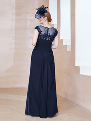 Robe en Mousseline Dentelle à Col Illusion Scoop Bleu Marine