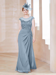 Robe en Mousseline Dentelle à Col Illusion Scoop Bleu Poudré Grande Taille