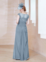 Robe en Mousseline Dentelle à Col Illusion Scoop Bleu Poudré