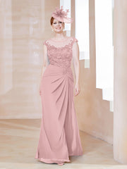 Robe en Mousseline Dentelle à Col Illusion Scoop Rose Poudré Grande Taille