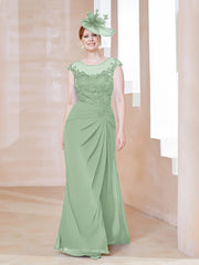 Robe en Mousseline Dentelle à Col Illusion Scoop Sauge Poudrée