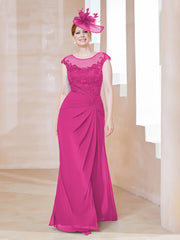 Robe en Mousseline Dentelle à Col Illusion Scoop Fuchsia Grande Taille