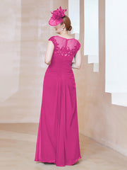 Robe en Mousseline Dentelle à Col Illusion Scoop Fuchsia