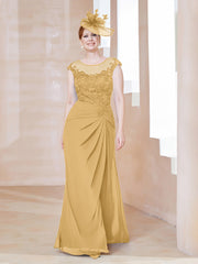Robe en Mousseline Dentelle à Col Illusion Scoop Or