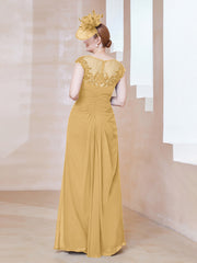Robe en Mousseline Dentelle à Col Illusion Scoop Or