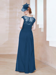 Robe en Mousseline Dentelle à Col Illusion Scoop Bleu Encre Grande Taille
