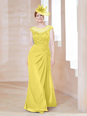 Robe en Mousseline Dentelle à Col Illusion Scoop Citron Grande Taille