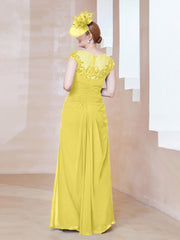 Robe en Mousseline Dentelle à Col Illusion Scoop Citron Grande Taille