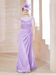 Robe en Mousseline Dentelle à Col Illusion Scoop Lilas