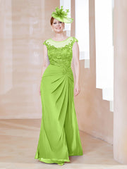 Robe en Mousseline Dentelle à Col Illusion Scoop Vert Citron Grande Taille