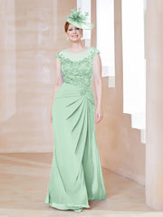 Robe en Mousseline Dentelle à Col Illusion Scoop Vert Menthe