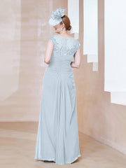 Robe en Mousseline Dentelle à Col Illusion Scoop Brume