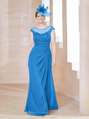 Robe en Mousseline Dentelle à Col Illusion Scoop Bleu Océan Grande Taille