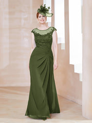 Robe en Mousseline Dentelle à Col Illusion Scoop Olive Verte Grande Taille