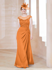 Robe en Mousseline Dentelle à Col Illusion Scoop Orange