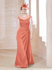 Robe en Mousseline Dentelle à Col Illusion Scoop Papaye Grande Taille