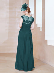 Robe en Mousseline Dentelle à Col Illusion Scoop Paon