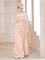 Robe en Mousseline Dentelle à Col Illusion Scoop Rose Perle