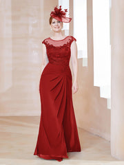 Robe en Mousseline Dentelle à Col Illusion Scoop Rouge Grande Taille