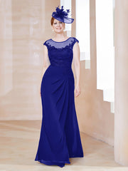 Robe en Mousseline Dentelle à Col Illusion Scoop Bleu Royale Grande Taille