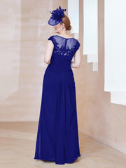 Robe en Mousseline Dentelle à Col Illusion Scoop Bleu Royale Grande Taille