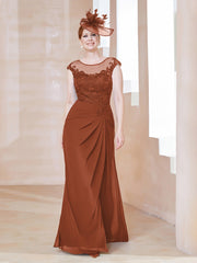 Robe en Mousseline Dentelle à Col Illusion Scoop Rouille Grande Taille
