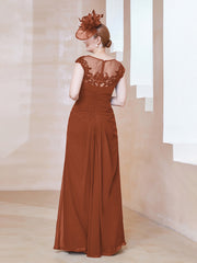 Robe en Mousseline Dentelle à Col Illusion Scoop Rouille Grande Taille