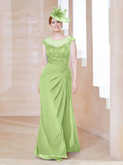 Robe en Mousseline Dentelle à Col Illusion Scoop Sauge