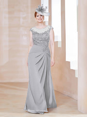 Robe en Mousseline Dentelle à Col Illusion Scoop Argent Grande Taille