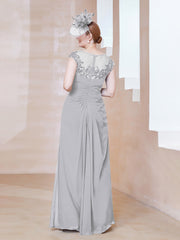 Robe en Mousseline Dentelle à Col Illusion Scoop Argent Grande Taille