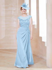 Robe en Mousseline Dentelle à Col Illusion Scoop Bleu Ciel Grande Taille