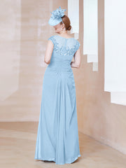 Robe en Mousseline Dentelle à Col Illusion Scoop Bleu Ciel Grande Taille