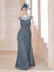 Robe en Mousseline Dentelle à Col Illusion Scoop Bleu de Schiste