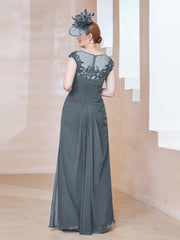 Robe en Mousseline Dentelle à Col Illusion Scoop Bleu de Schiste Grande Taille