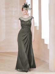 Robe en Mousseline Dentelle à Col Illusion Scoop Gris Acier Grande Taille