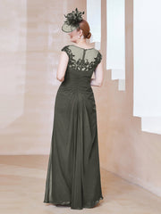 Robe en Mousseline Dentelle à Col Illusion Scoop Gris Acier Grande Taille