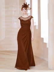 Robe en Mousseline Dentelle à Col Illusion Scoop Terracotta Grande Taille