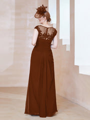 Robe en Mousseline Dentelle à Col Illusion Scoop Terracotta