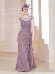 Robe en Mousseline Dentelle à Col Illusion Scoop Vintage Mauve Grande Taille