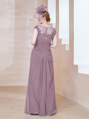 Robe en Mousseline Dentelle à Col Illusion Scoop Vintage Mauve