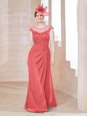 Robe en Mousseline Dentelle à Col Illusion Scoop Pastèque